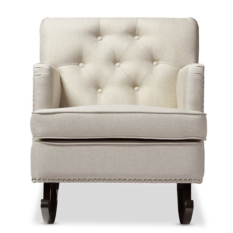 BAXTON STUDIO BETHANY MODERN AND CONTEMPORARY LIGHT BEIGE FABRIC UPHOLSTERED BUTTON-TUFTED ROCKING CHAIR