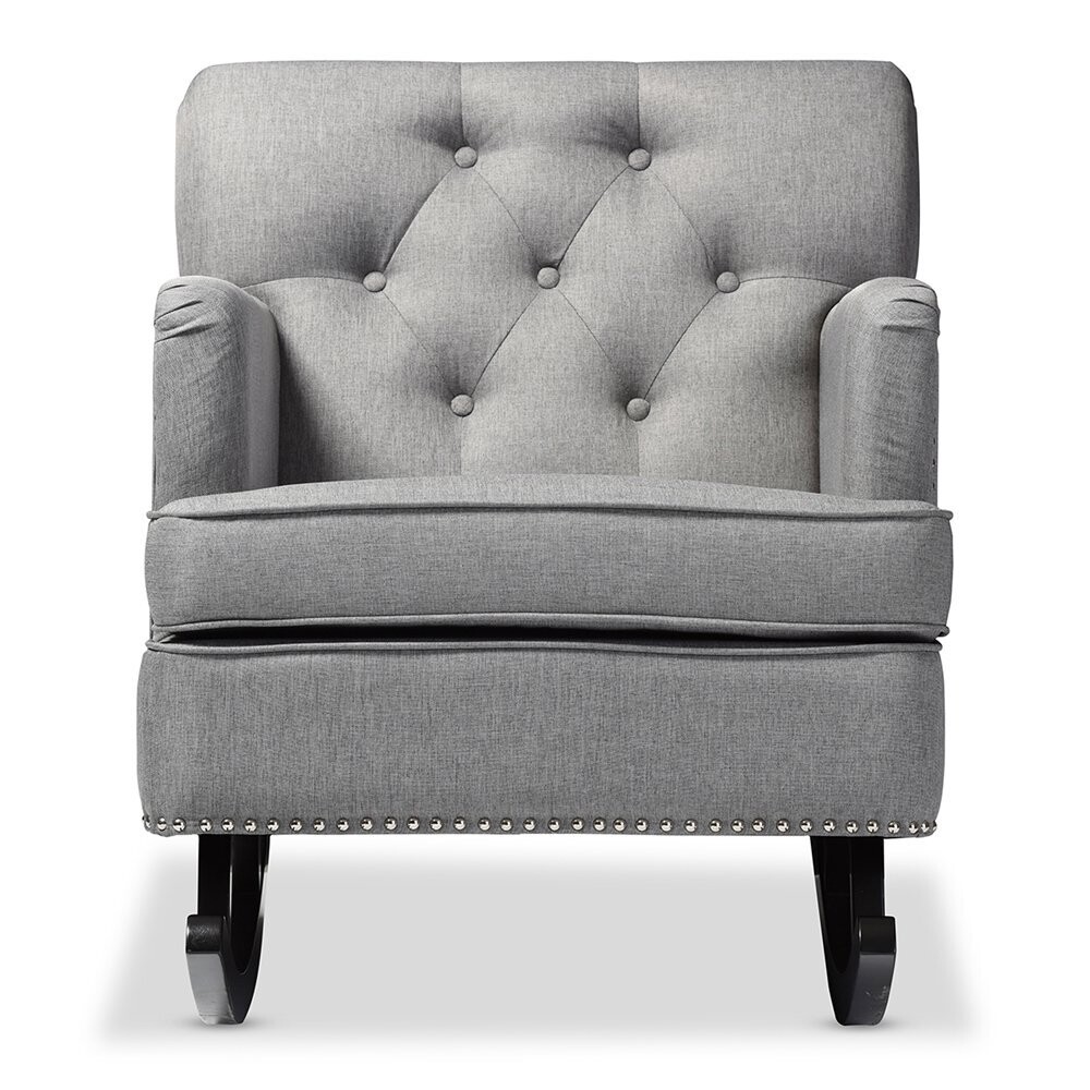 BAXTON STUDIO BETHANY MODERN AND CONTEMPORARY GREY FABRIC UPHOLSTERED BUTTON-TUFTED ROCKING CHAIR