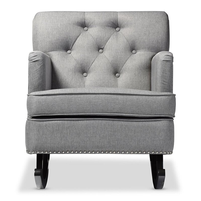 BAXTON STUDIO BETHANY MODERN AND CONTEMPORARY GREY FABRIC UPHOLSTERED BUTTON-TUFTED ROCKING CHAIR