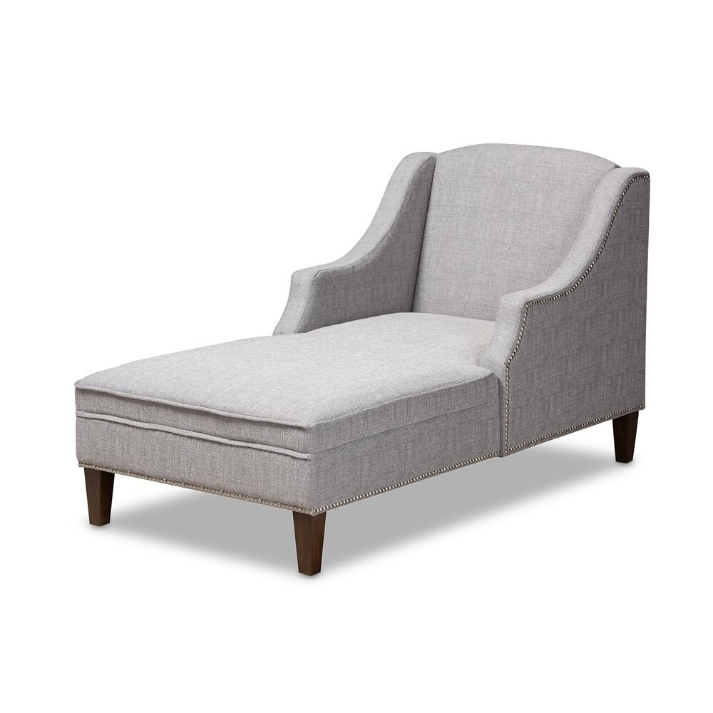 BAXTON STUDIO LEONIE MODERN AND CONTEMPORARY GREY FABRIC UPHOLSTERED WENGE BROWN FINISHED CHAISE LOUNGE