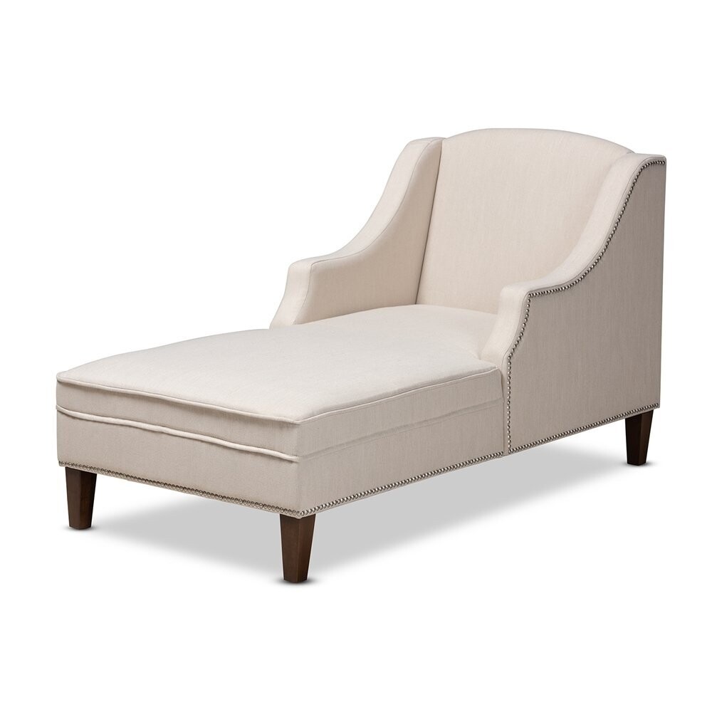 BAXTON STUDIO LEONIE MODERN AND CONTEMPORARY BEIGE FABRIC UPHOLSTERED WENGE BROWN FINISHED CHAISE LOUNGE