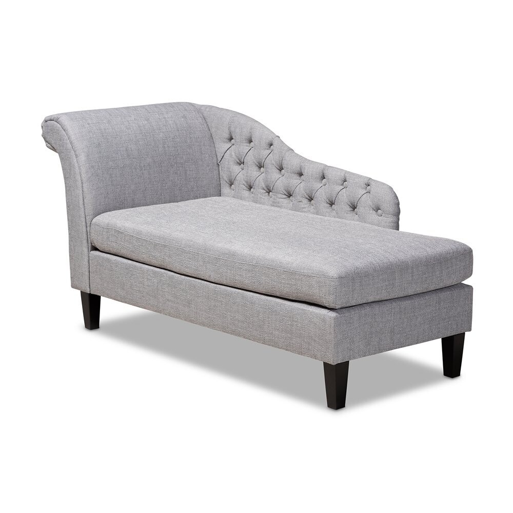 BAXTON STUDIO FLORENT MODERN AND CONTEMPORARY GREY FABRIC UPHOLSTERED BLACK FINISHED CHAISE LOUNGE