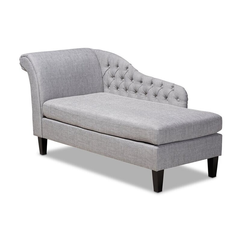 BAXTON STUDIO FLORENT MODERN AND CONTEMPORARY GREY FABRIC UPHOLSTERED BLACK FINISHED CHAISE LOUNGE
