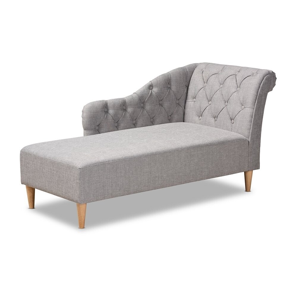 BAXTON STUDIO EMELINE MODERN AND CONTEMPORARY GREY FABRIC UPHOLSTERED OAK FINISHED CHAISE LOUNGE