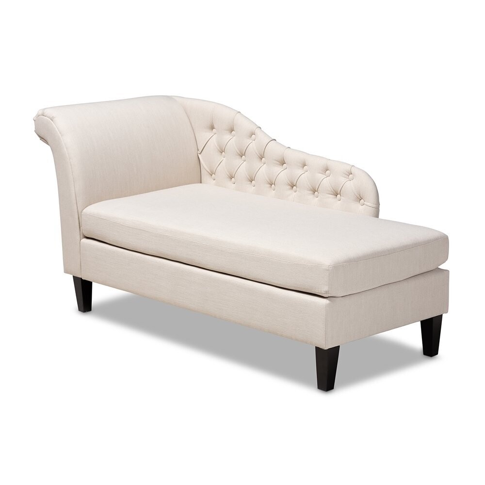 BAXTON STUDIO FLORENT MODERN AND CONTEMPORARY BEIGE FABRIC UPHOLSTERED BLACK FINISHED CHAISE LOUNGE
