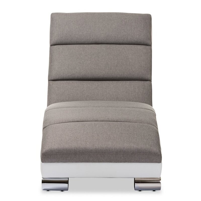 BAXTON STUDIO PERCY MODERN AND CONTEMPORARY GREY FABRIC AND WHITE FAUX LEATHER UPHOLSTERED CHAISE LOUNGE