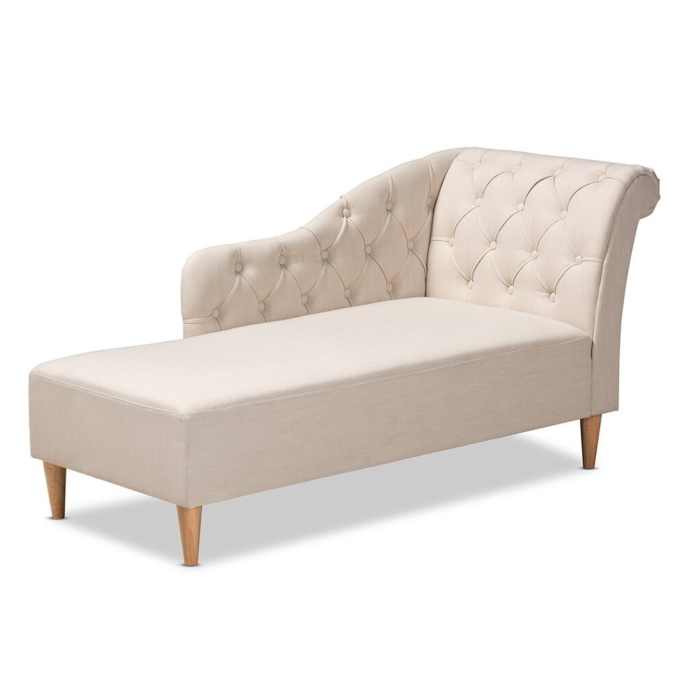 BAXTON STUDIO EMELINE MODERN AND CONTEMPORARY BEIGE FABRIC UPHOLSTERED OAK FINISHED CHAISE LOUNGE