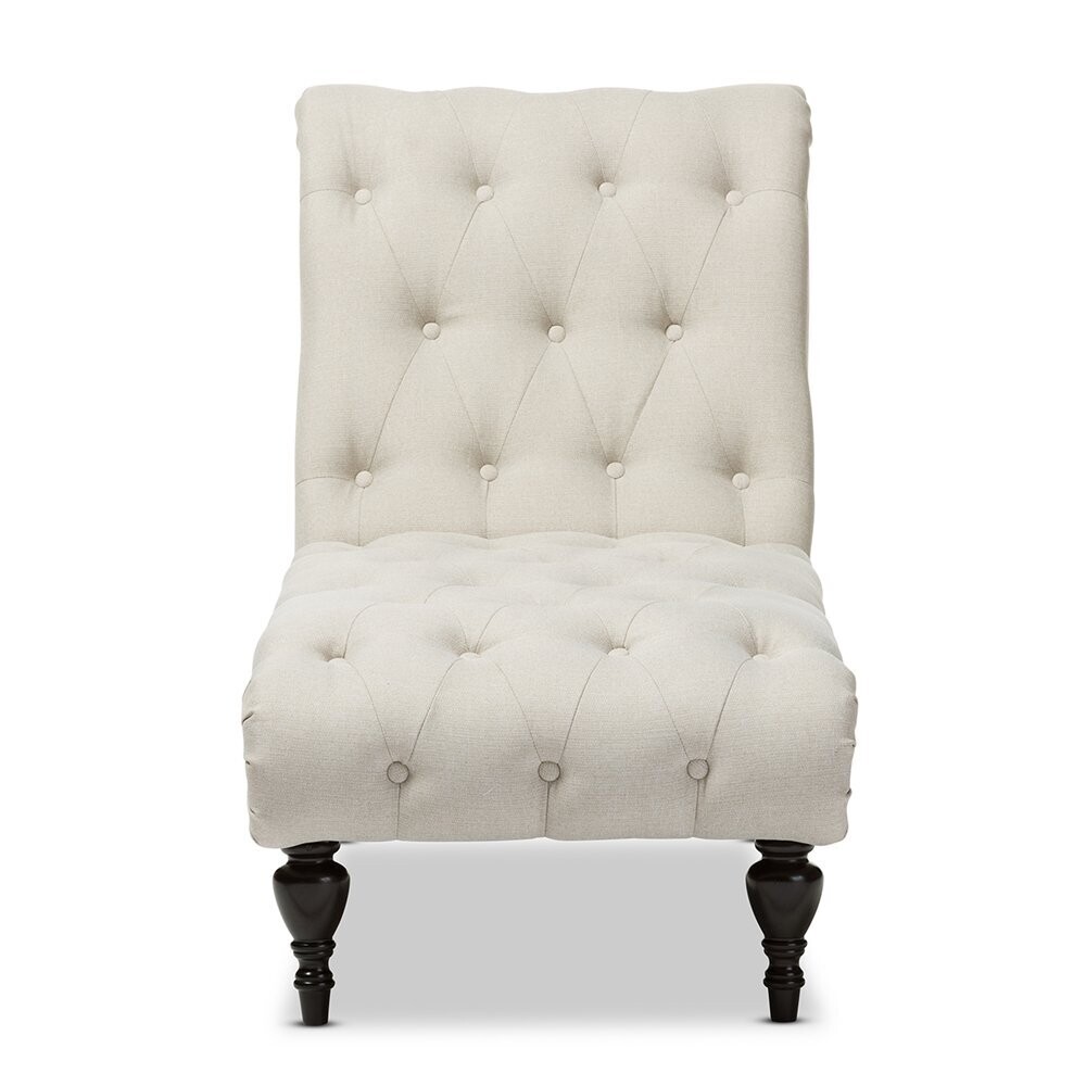 BAXTON STUDIO LAYLA MID-CENTURY MODERN LIGHT BEIGE FABRIC UPHOLSTERED BUTTON-TUFTED CHAISE LOUNGE