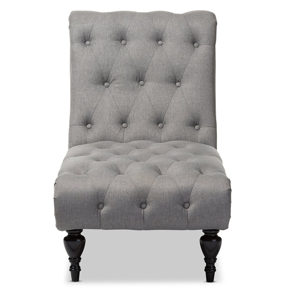 BAXTON STUDIO LAYLA MID-CENTURY RETRO MODERN GREY FABRIC UPHOLSTERED BUTTON-TUFTED CHAISE LOUNGE