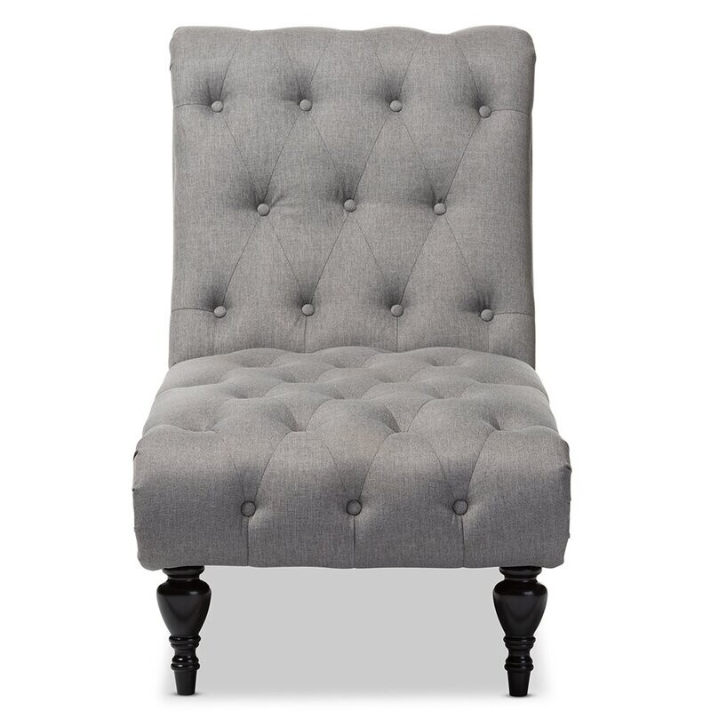 BAXTON STUDIO LAYLA MID-CENTURY RETRO MODERN GREY FABRIC UPHOLSTERED BUTTON-TUFTED CHAISE LOUNGE
