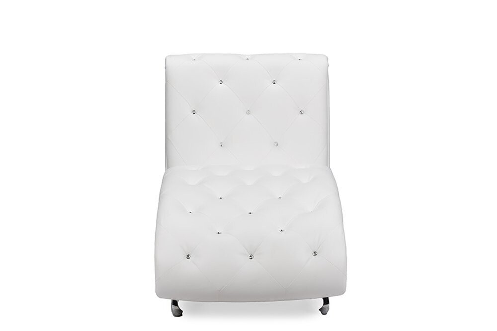 BAXTON STUDIO PEASE CONTEMPORARY WHITE FAUX LEATHER UPHOLSTERED CRYSTAL BUTTON TUFTED CHAISE LOUNGE ONE (1) CHAISE