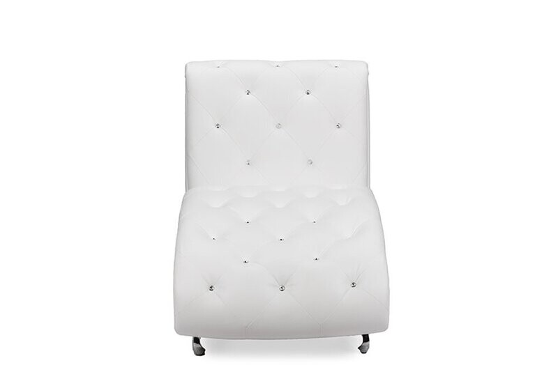 BAXTON STUDIO PEASE CONTEMPORARY WHITE FAUX LEATHER UPHOLSTERED CRYSTAL BUTTON TUFTED CHAISE LOUNGE ONE (1) CHAISE
