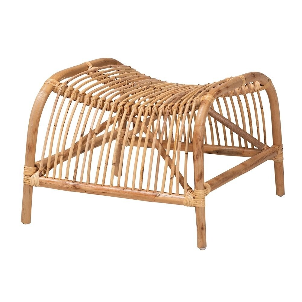 BAXTON STUDIO LAMARIA MODERN BOHMENIAN NATURAL BROWN ANTIQUE RATTAN FOOTSTOOL