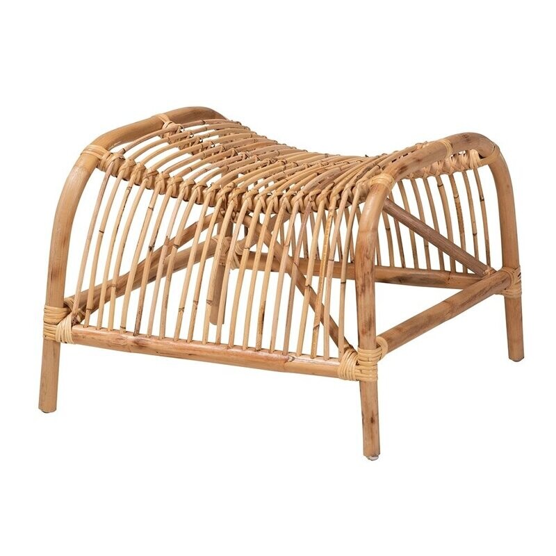 BAXTON STUDIO LAMARIA MODERN BOHMENIAN NATURAL BROWN ANTIQUE RATTAN FOOTSTOOL