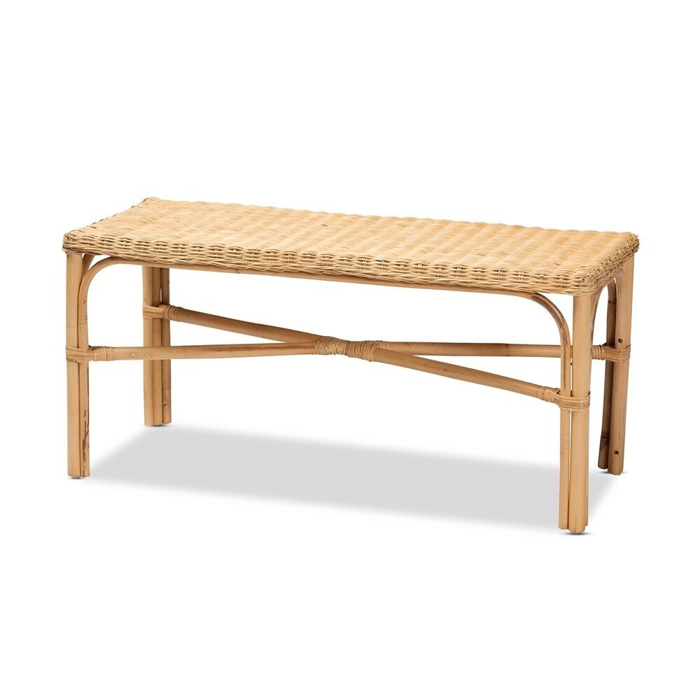 BAXTON STUDIO CACABAN MODERN BOHEMIAN NATURAL BROWN RATTAN ACCENT BENCH