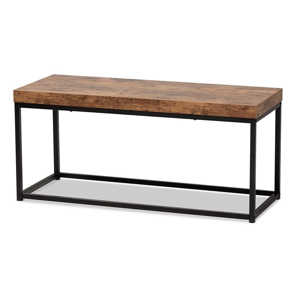 BAXTON STUDIO BARDOT MODERN INDUSTRIAL WALNUT BROWN FINISHED WOOD AND BLACK METAL ACCENT BENCH