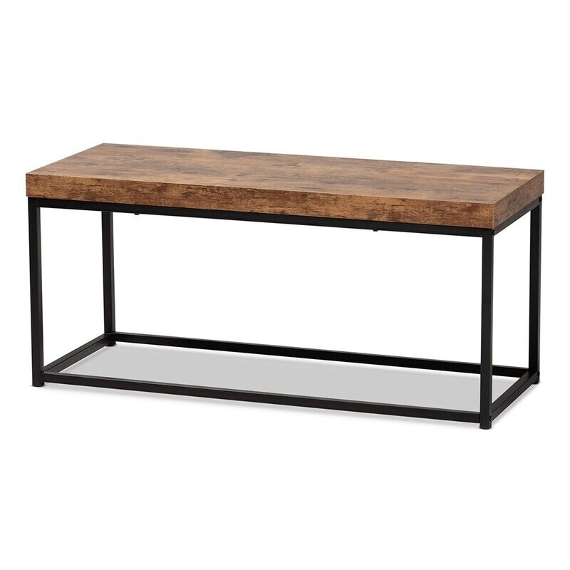 BAXTON STUDIO BARDOT MODERN INDUSTRIAL WALNUT BROWN FINISHED WOOD AND BLACK METAL ACCENT BENCH