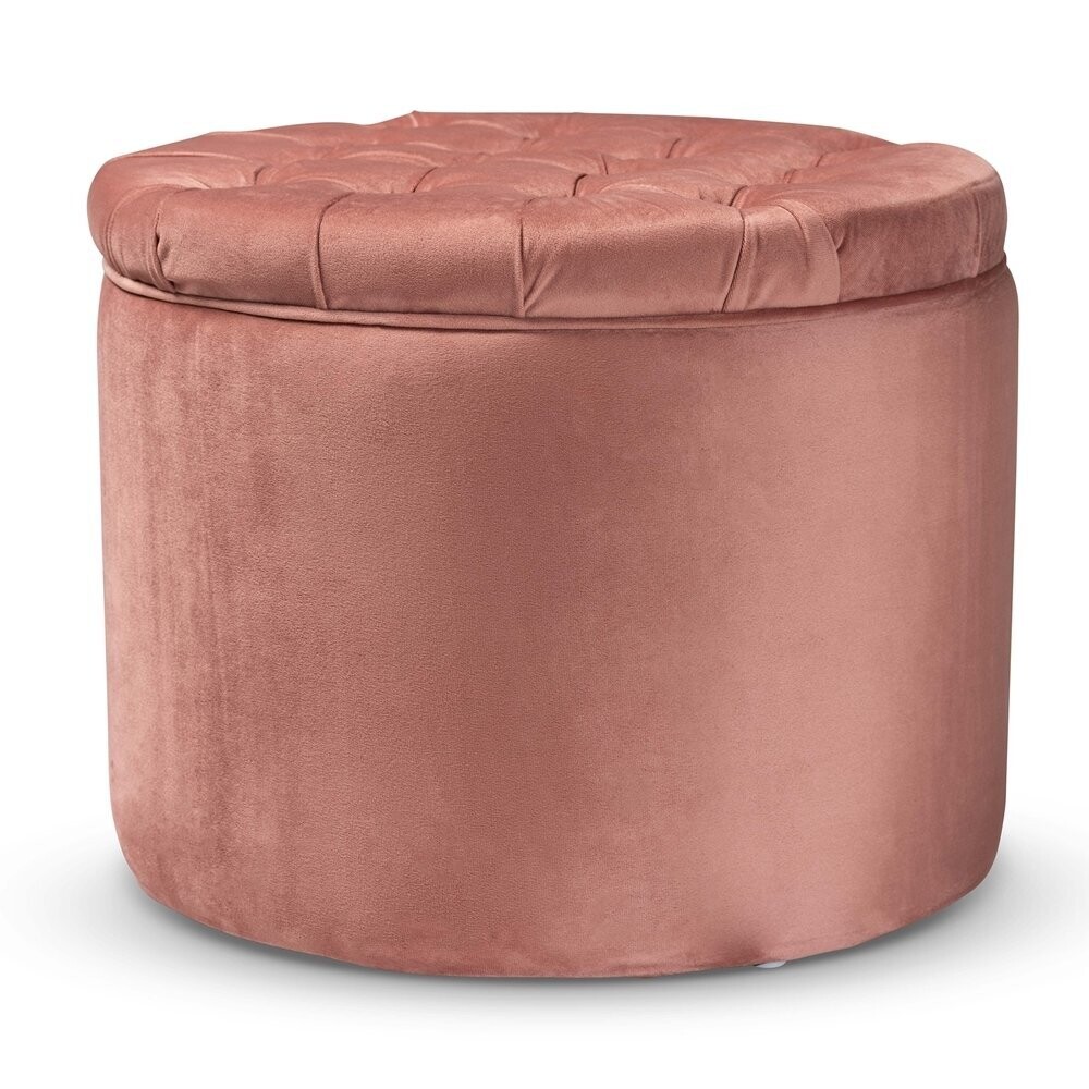 BAXTON STUDIO LIVANA CONTEMPORARY GLAM AND LUXE BLUSH PINK VELVET FABRIC UPHOLSTERED STORAGE OTTOMAN