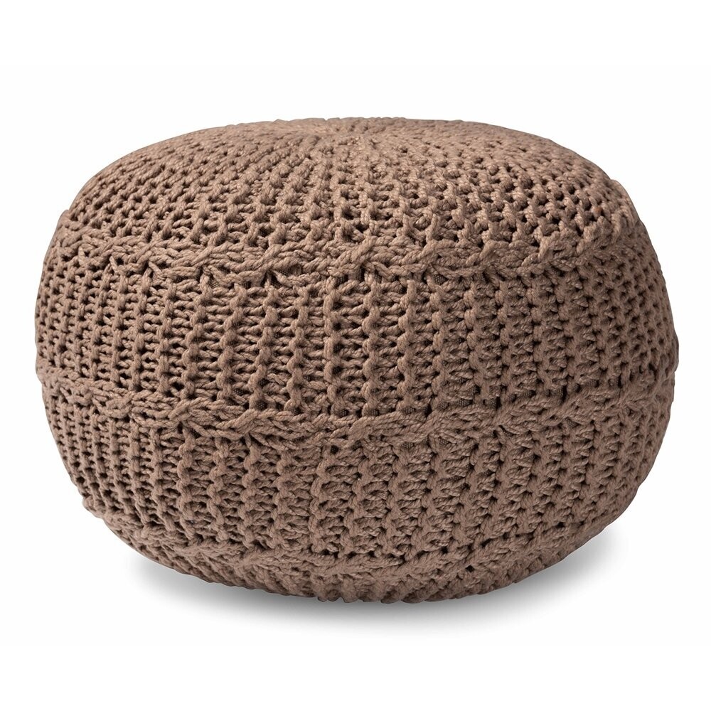 BAXTON STUDIO PALMAS MODERN AND CONTEMPORARY BOHEMIAN TAUPE HANDWOVEN PET YARN POUF OTTOMAN