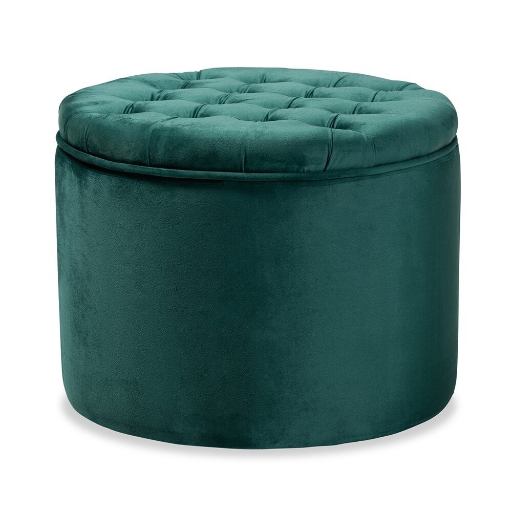 BAXTON STUDIO LIVANA CONTEMPORARY GLAM AND LUXE GREEN VELVET FABRIC UPHOLSTERED STORAGE OTTOMAN