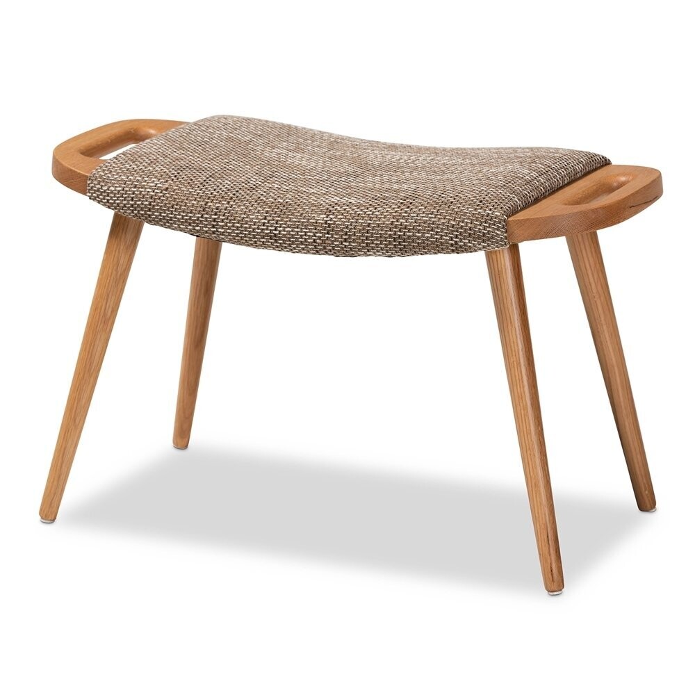 BAXTON STUDIO BANNER MID-CENTURY MODERN LIGHT BROWN FABRIC UPHOLSTERED AND OAK BROWN FINISHED WOOD ACCENT BENCH