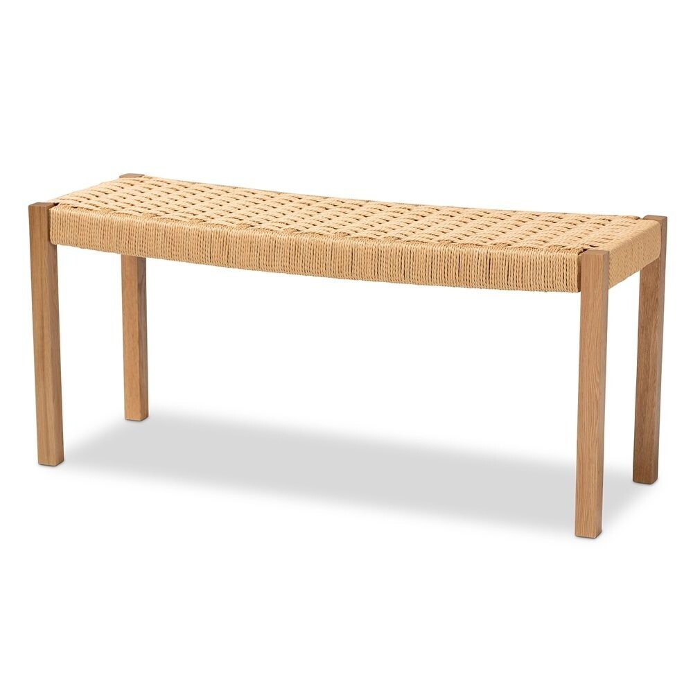 BAXTON STUDIO PACARI RUSTIC TRANSITIONAL OAK BROWN FINISHED WOOD AND HEMP ACCENT BENCH