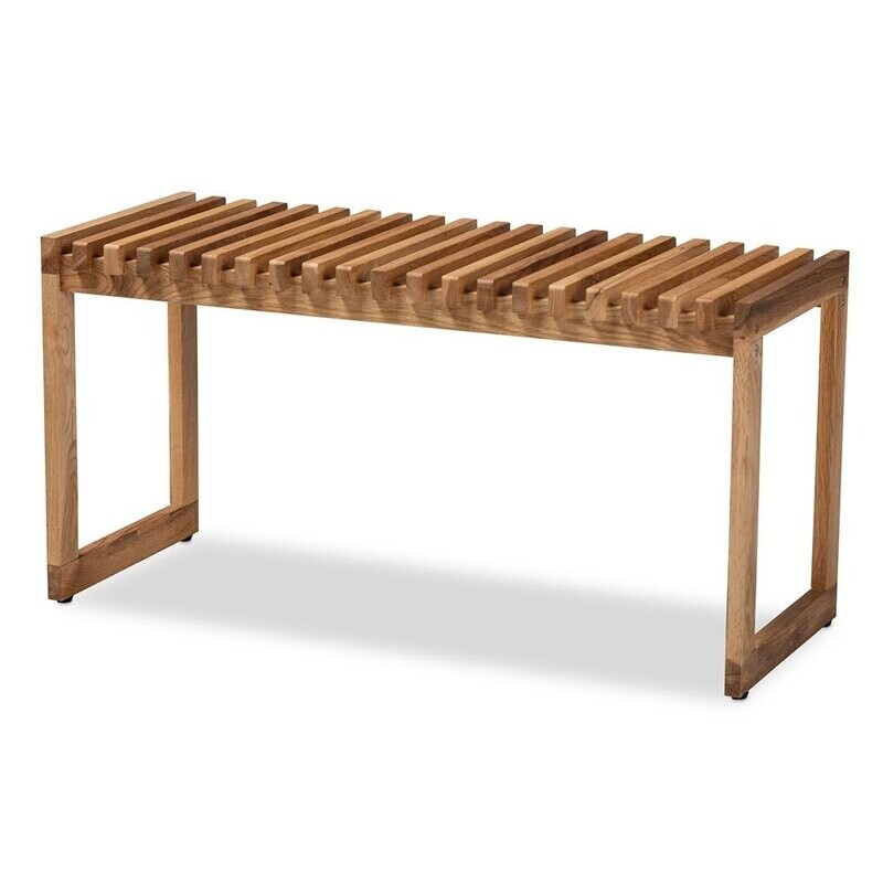BAXTON STUDIO KALEB RUSTIC MID-CENTURY MODERN OAK BROWN FINISHED WOOD BENCH