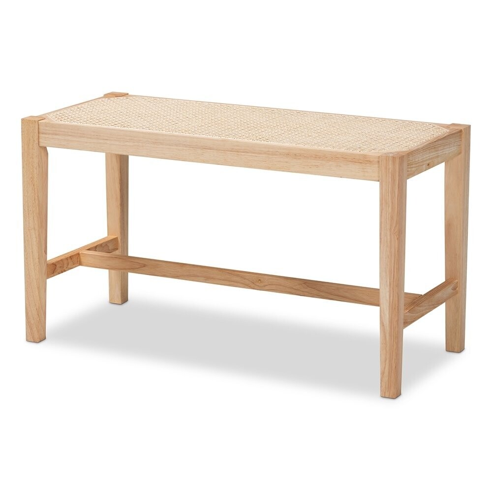 BAXTON STUDIO DANYL MID-CENTURY MODERN OAK BROWN FINISHED WOOD AND RATTAN ACCENT BENCH