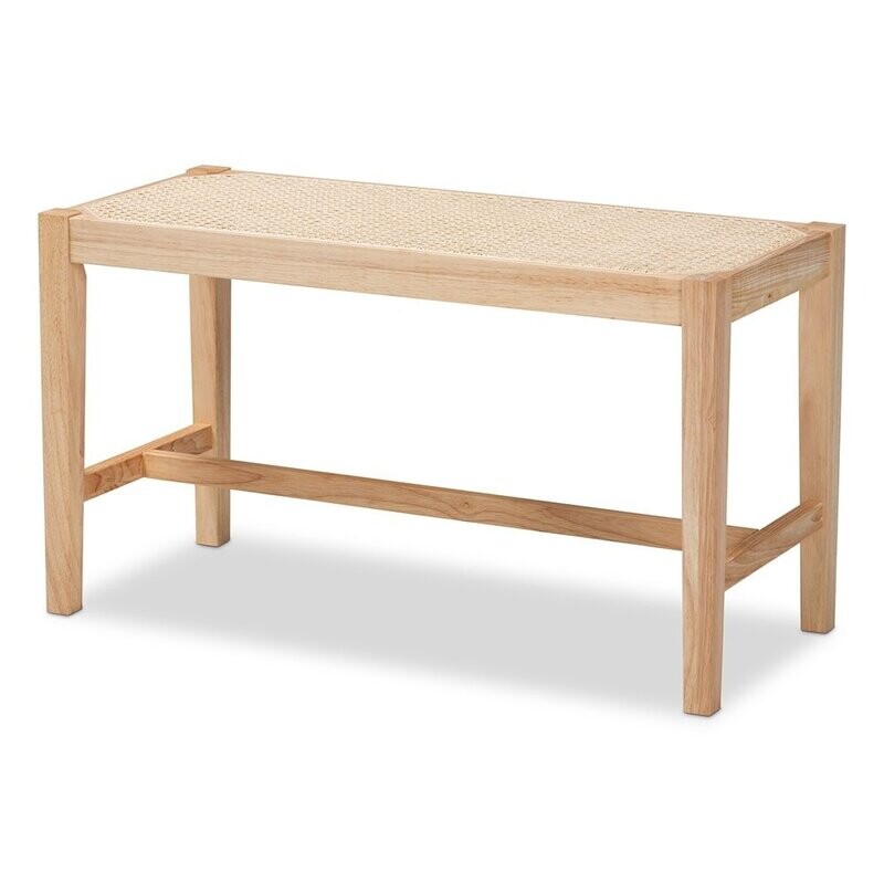BAXTON STUDIO DANYL MID-CENTURY MODERN OAK BROWN FINISHED WOOD AND RATTAN ACCENT BENCH