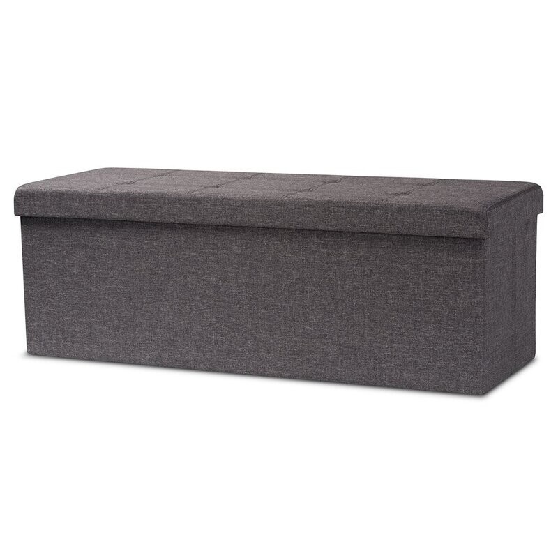 BAXTON STUDIO HAIDE MODERN AND CONTEMPORARY DARK GREY FABRIC UPHOLSTERED STORAGE OTTOMAN