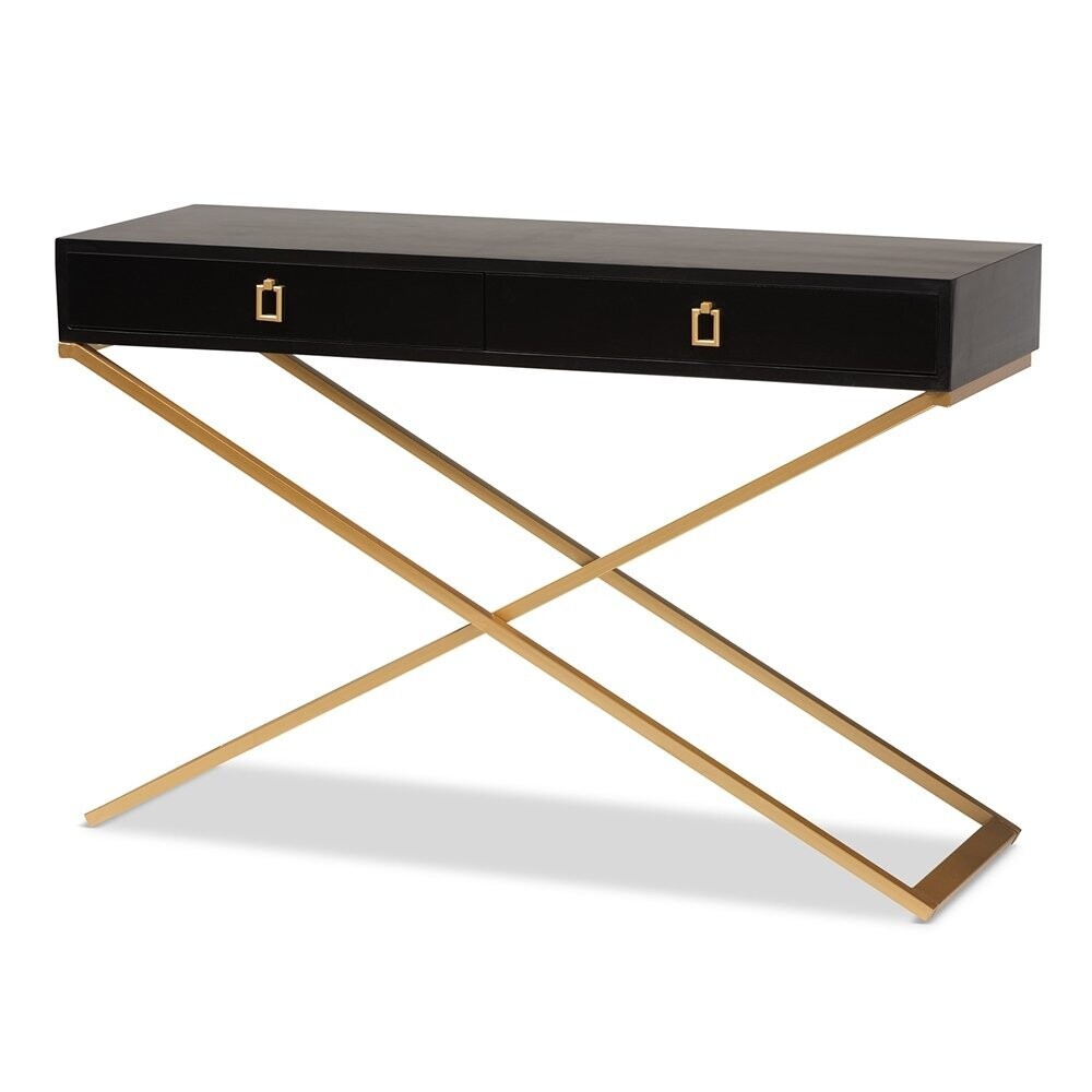 BAXTON STUDIO MADAN MODERN AND CONTEMPORARY BLACK FINISHED WOOD AND GOLD METAL 2-DRAWER CONSOLE TABLE