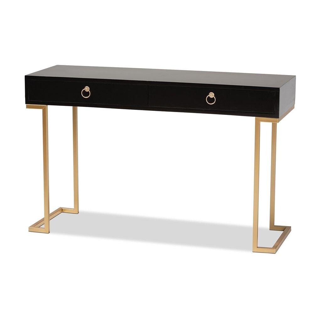 BAXTON STUDIO BEAGAN MODERN AND CONTEMPORARY BLACK FINISHED WOOD AND GOLD METAL 2-DRAWER CONSOLE TABLE