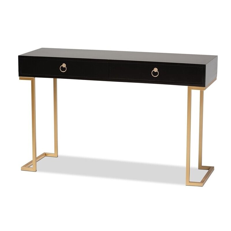 BAXTON STUDIO BEAGAN MODERN AND CONTEMPORARY BLACK FINISHED WOOD AND GOLD METAL 2-DRAWER CONSOLE TABLE