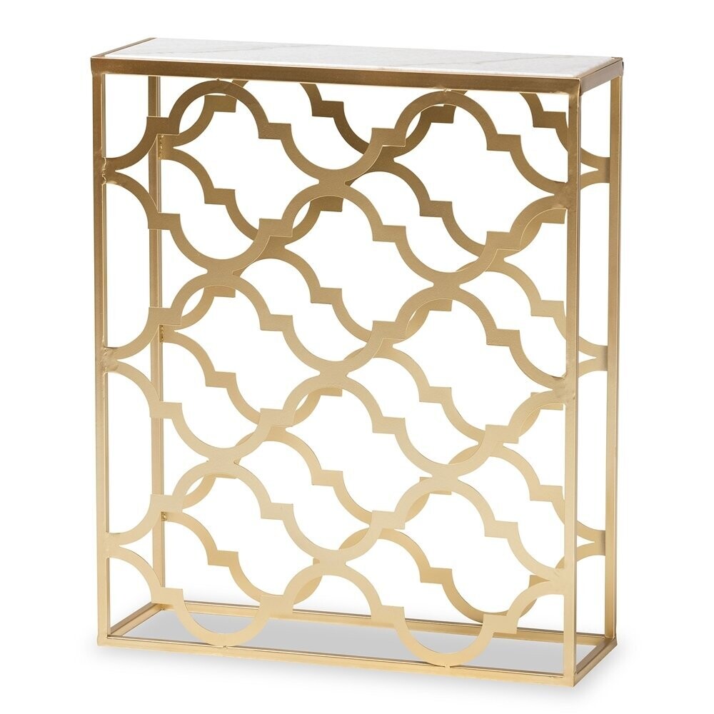 BAXTON STUDIO CALANTHE MODERN AND CONTEMPORARY GOLD FINISHED METAL CONSOLE TABLE WITH MARBLE TABLETOP