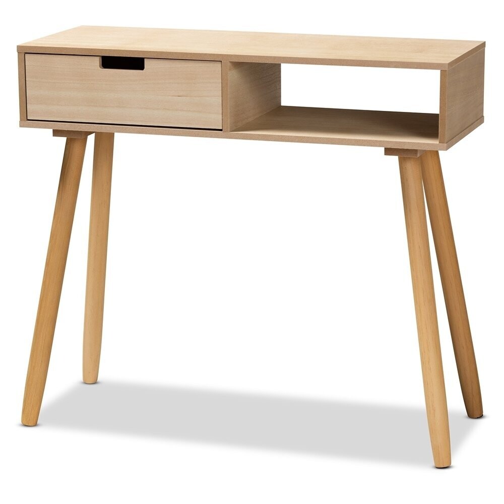 BAXTON STUDIO ELWYN MID-CENTURY MODERN LIGHT BROWN FINISHED WOOD 1-DRAWER CONSOLE TABLE