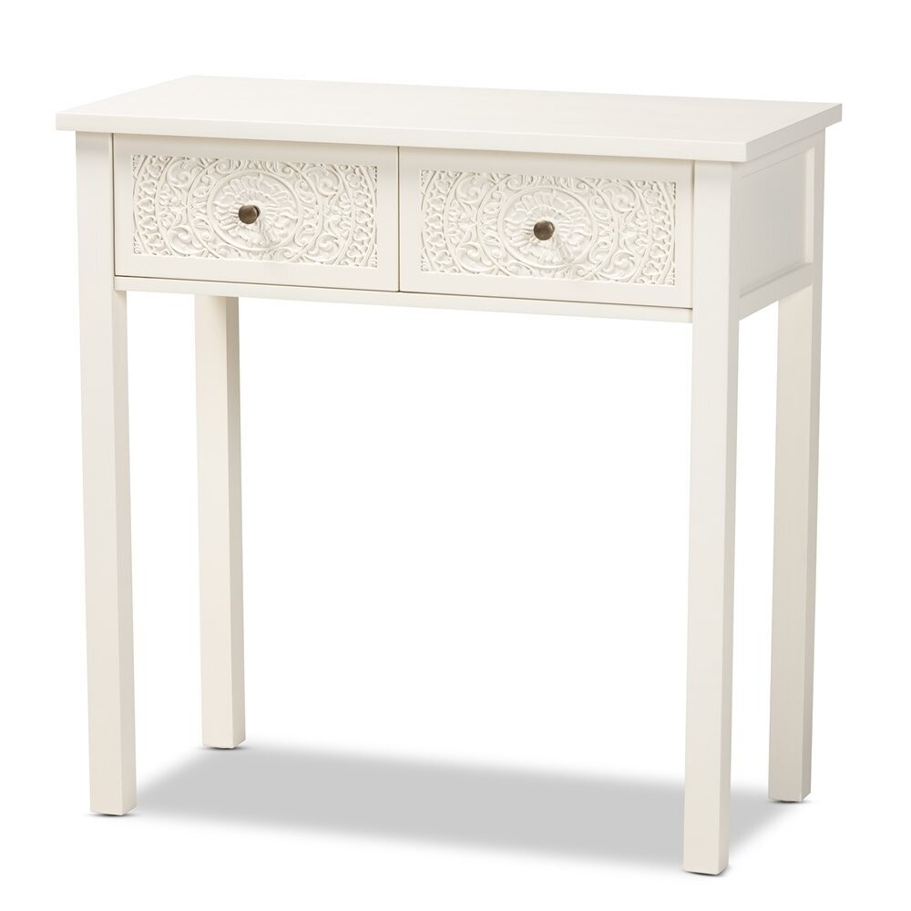BAXTON STUDIO LAMBERT CLASSIC AND TRADITIONAL WHITE FINISHED WOOD 2-DRAWER CONSOLE TABLE