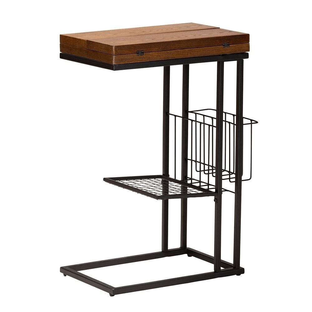 BAXTON STUDIO JOCELYN MODERN INDUSTRIAL WALNUT BROWN FINISHED WOOD AND BLACK METAL FOLDABLE C END TABLE