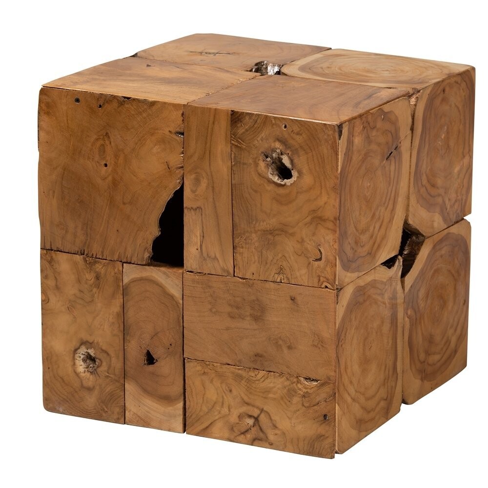 BAXTON STUDIO ELDORA RUSTIC TRANSITIONAL NATURAL BROWN TEAK ROOT END TABLE