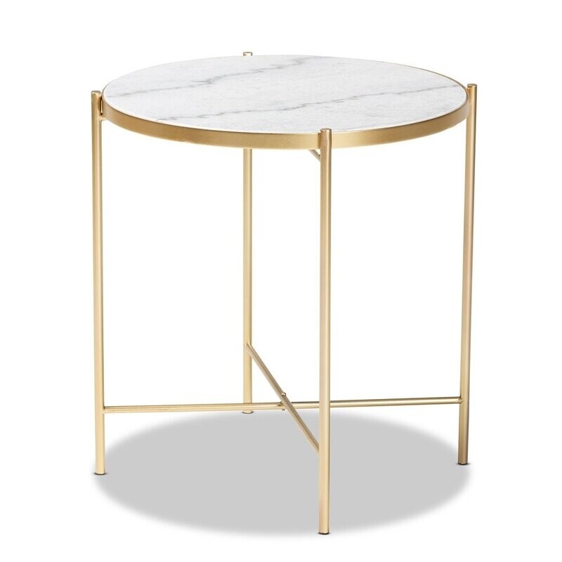 BAXTON STUDIO MADDOCK MODERN AND CONTEMPORARY GOLD FINISHED METAL END TABLE WITH MARBLE TABLETOP