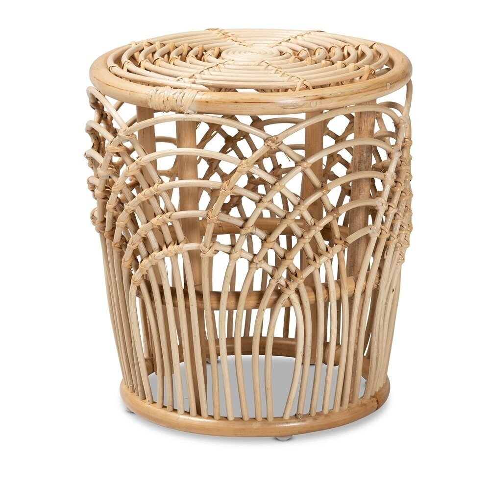 BAXTON STUDIO EDENA MODERN BOHEMIAN NATURAL BROWN FINISHED RATTAN END TABLE