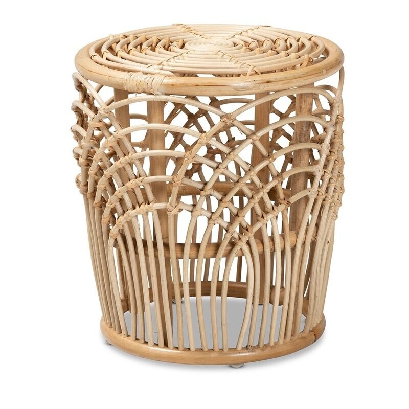 BAXTON STUDIO EDENA MODERN BOHEMIAN NATURAL BROWN FINISHED RATTAN END TABLE