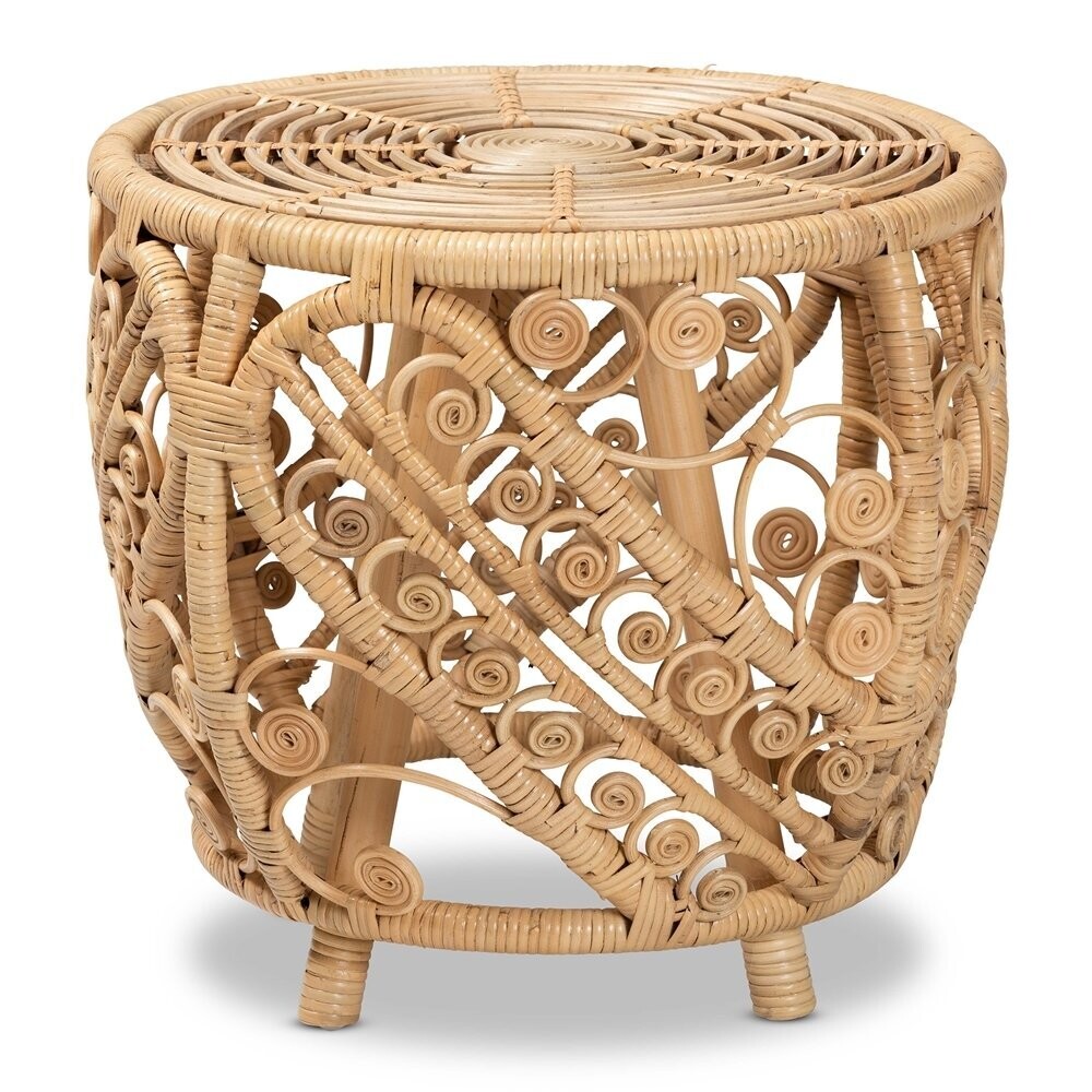 BAXTON STUDIO SARANNA MODERN BOHEMIAN NATURAL BROWN FINISHED RATTAN END TABLE