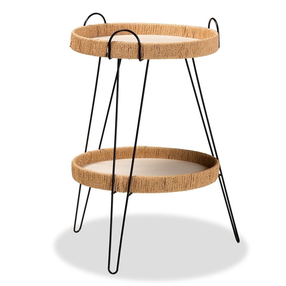 BAXTON STUDIO LORCAN MID-CENTURY MODERN BLACK METAL END TABLE WITH TRAYS