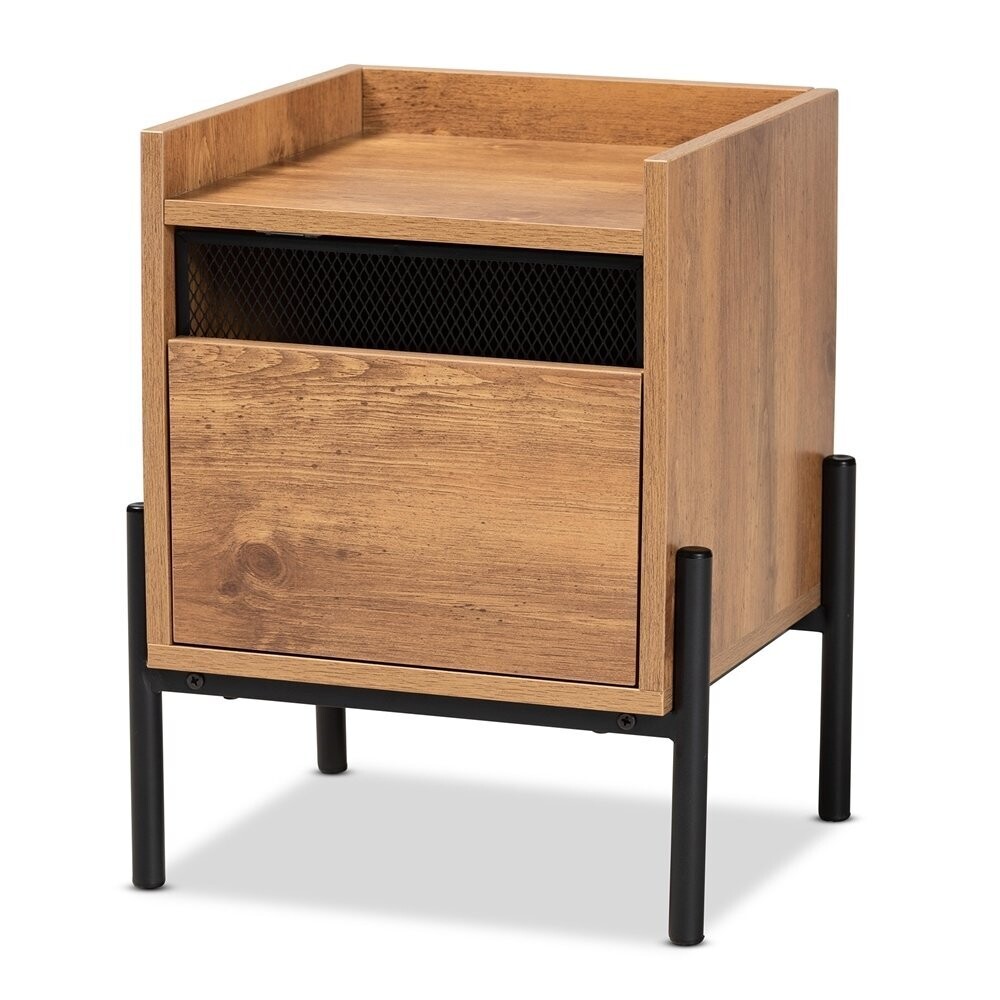 BAXTON STUDIO TASMAN MODERN AND CONTEMPORARY INDUSTRIAL NATURAL BROWN FINISHED WOOD AND BLACK METAL END TABLE