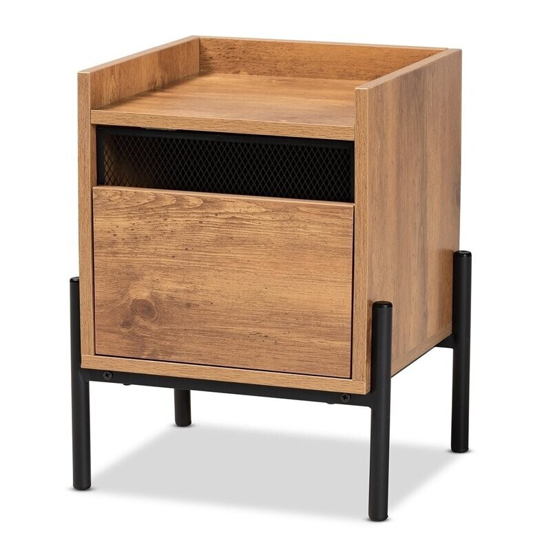 BAXTON STUDIO TASMAN MODERN AND CONTEMPORARY INDUSTRIAL NATURAL BROWN FINISHED WOOD AND BLACK METAL END TABLE