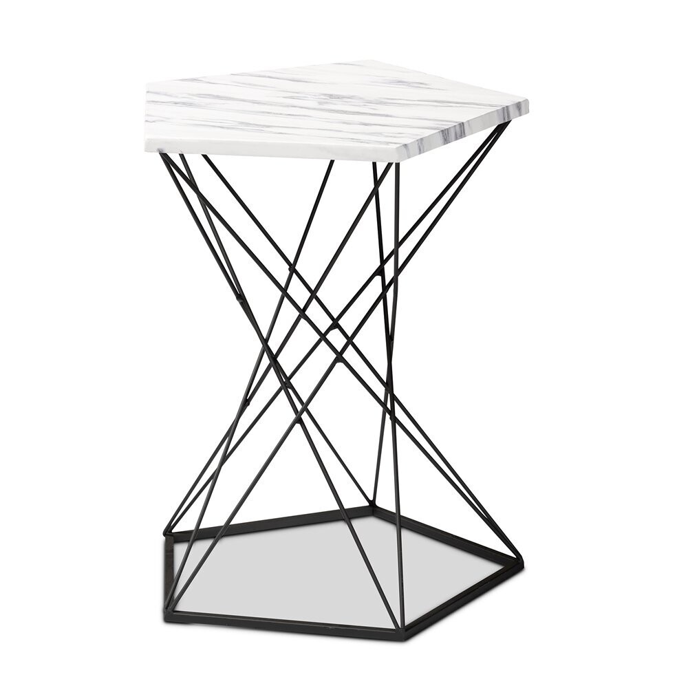 BAXTON STUDIO OBERON MODERN AND CONTEMPORARY BLACK FINISHED METAL END TABLE WITH FAUX MARBLE TABLETOP