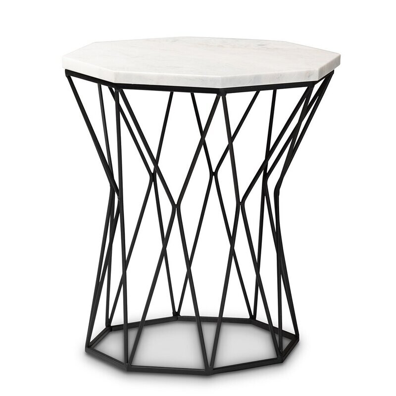 BAXTON STUDIO VENEDICT MODERN AND CONTEMPORARY BLACK METAL END TABLE WITH MARBLE TABLETOP