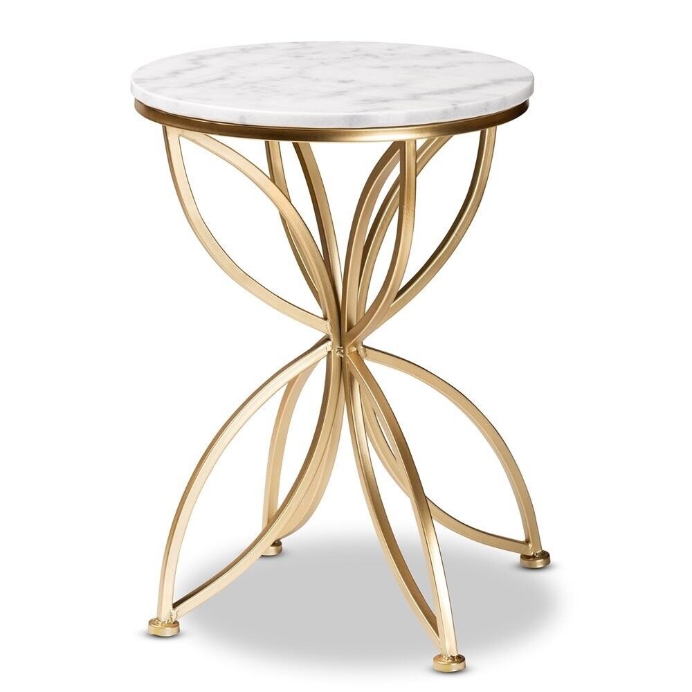 BAXTON STUDIO JACLYN MODERN AND CONTEMPORARY GOLD FINISHED METAL END TABLE WITH MARBLE TABLETOP