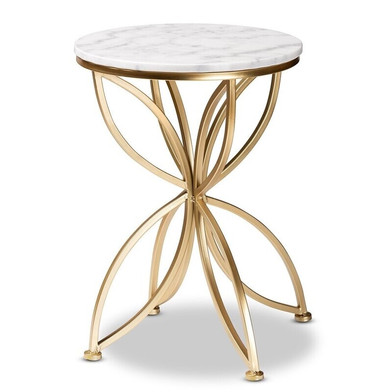 BAXTON STUDIO JACLYN MODERN AND CONTEMPORARY GOLD FINISHED METAL END TABLE WITH MARBLE TABLETOP