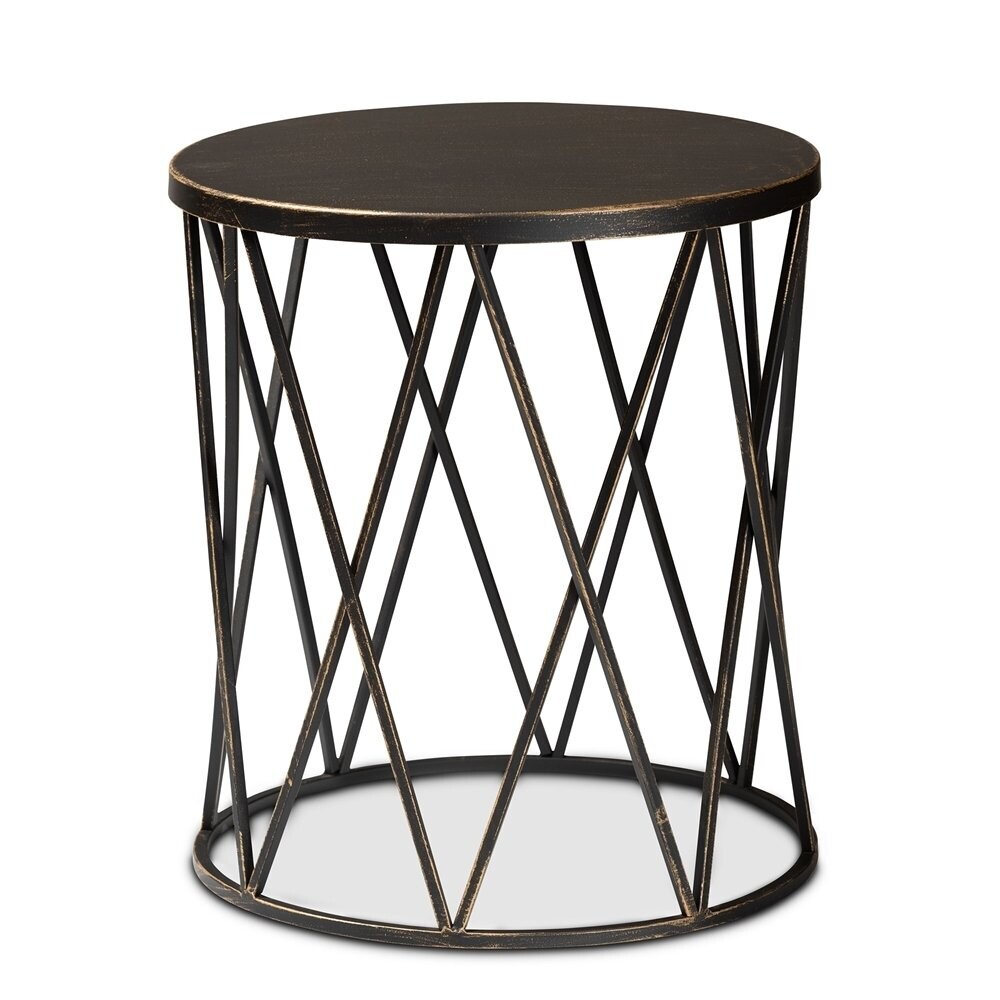 BAXTON STUDIO FINNICK MODERN INDUSTRIAL ANTIQUE BLACK FINISHED METAL END TABLE